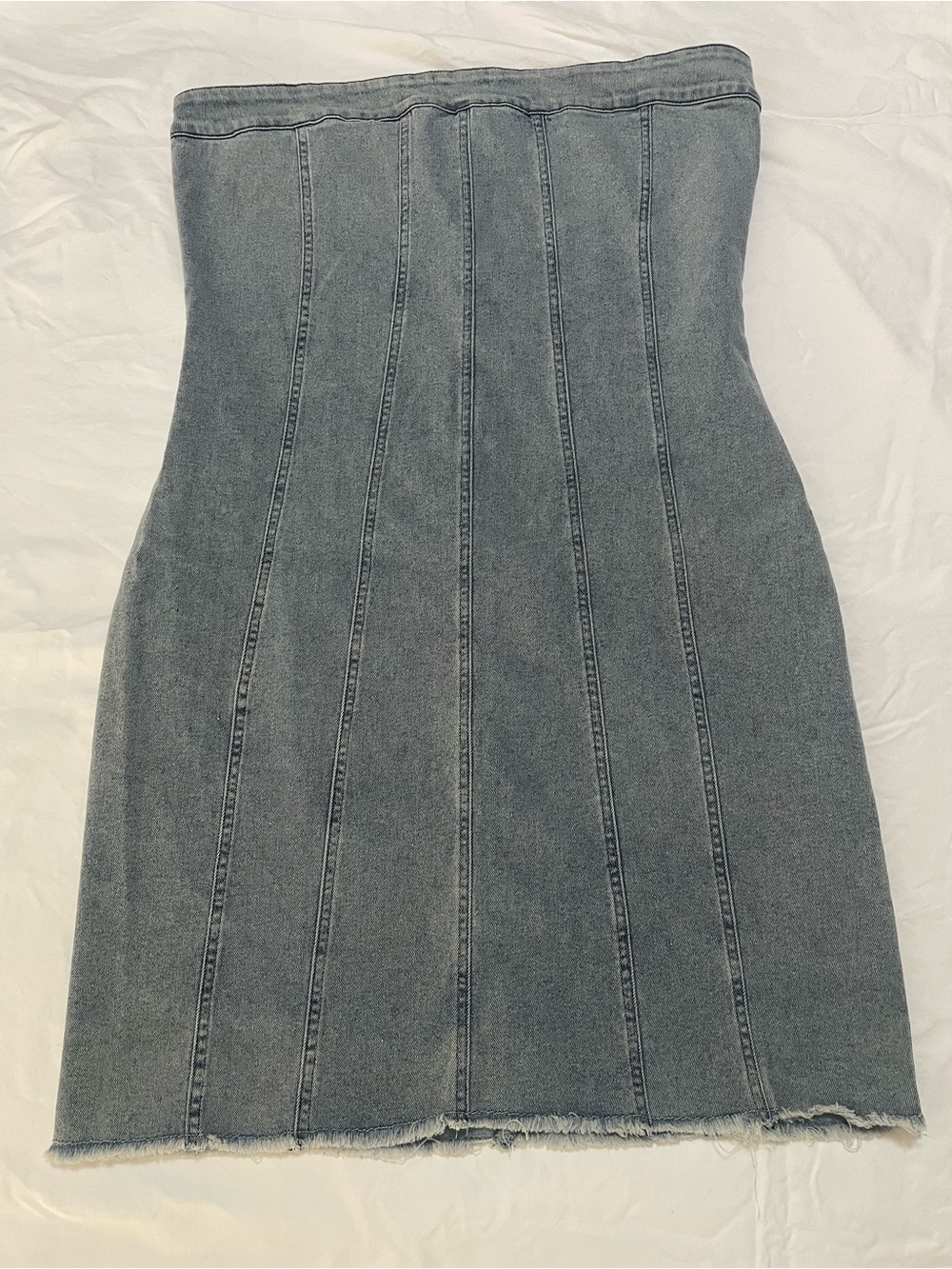 Strapless Washed Blue Denim Mini Dress
